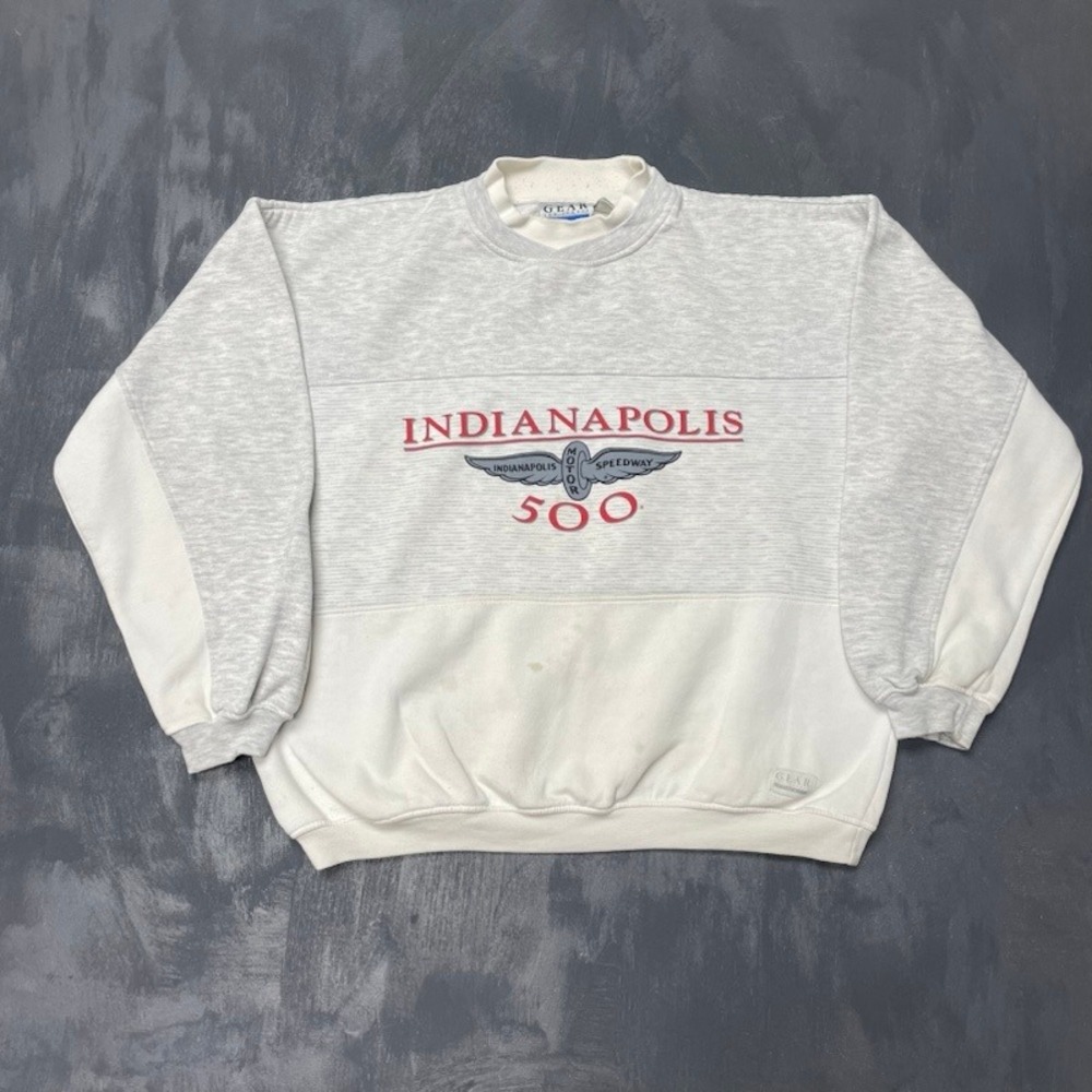 Vintage Indianapolis 500 Sweatshirt Mens XL Grey White 90s Gear For Sports